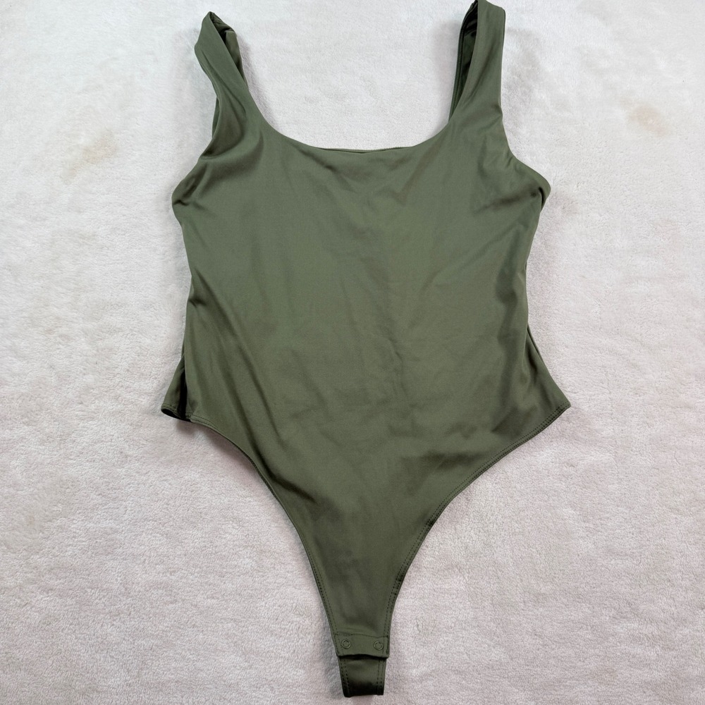 BYLT Premium Basics Women Square Neck Bodysuit Olive Green Palm L W_BDY_SQ_PLM_L